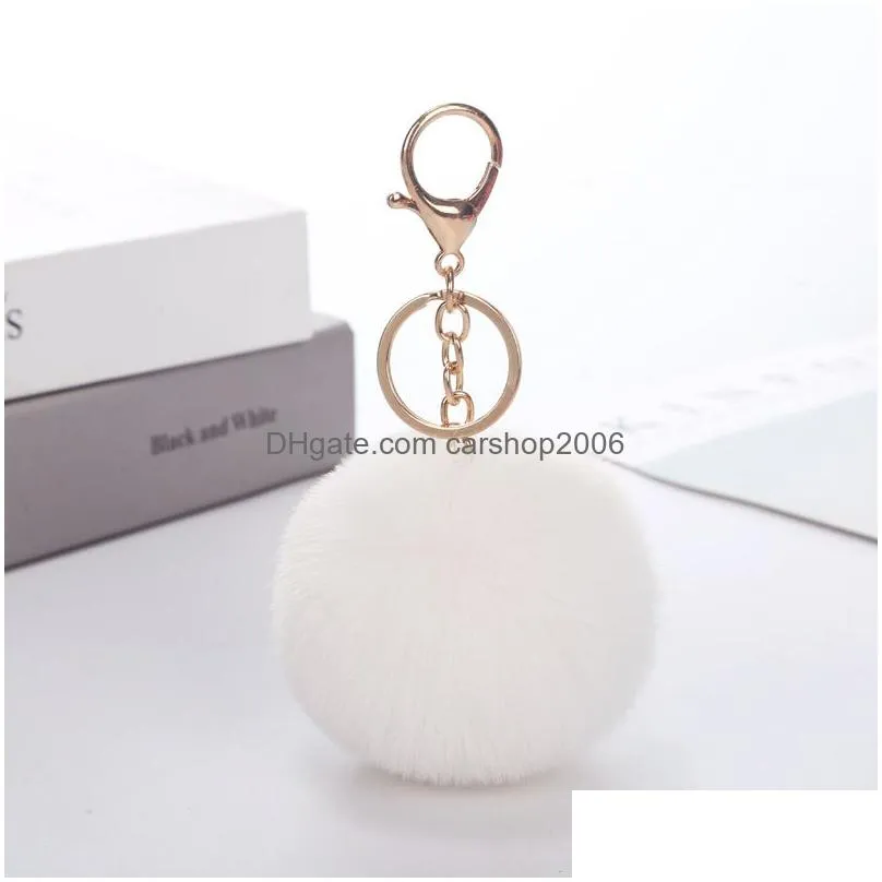 fluffy pom pom key chain 8cm soft faux rex rabbit fur ball car keyring pompom key holder ring women bag pendant jewelry