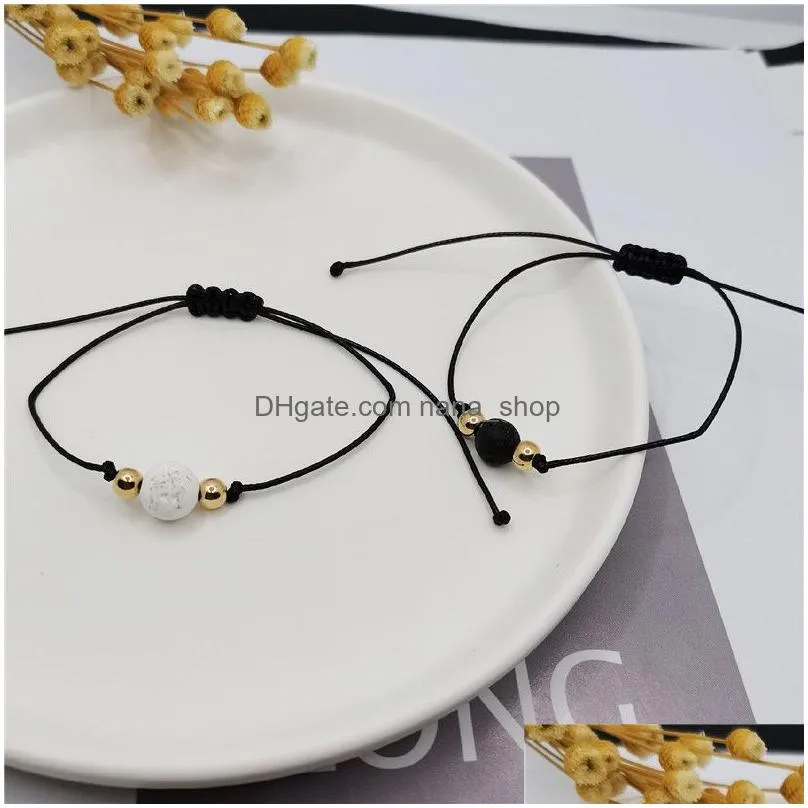 white black lava stone bead weave perfume bracelet aromatherapy essential oil diffuser bracelet for women men jewelry