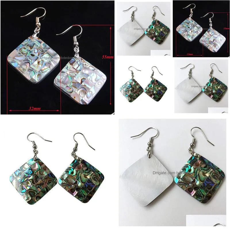 women dangle earrings jewelry paua abalone checkered rhombus natural shells earring handmade gem stone 5 pairs