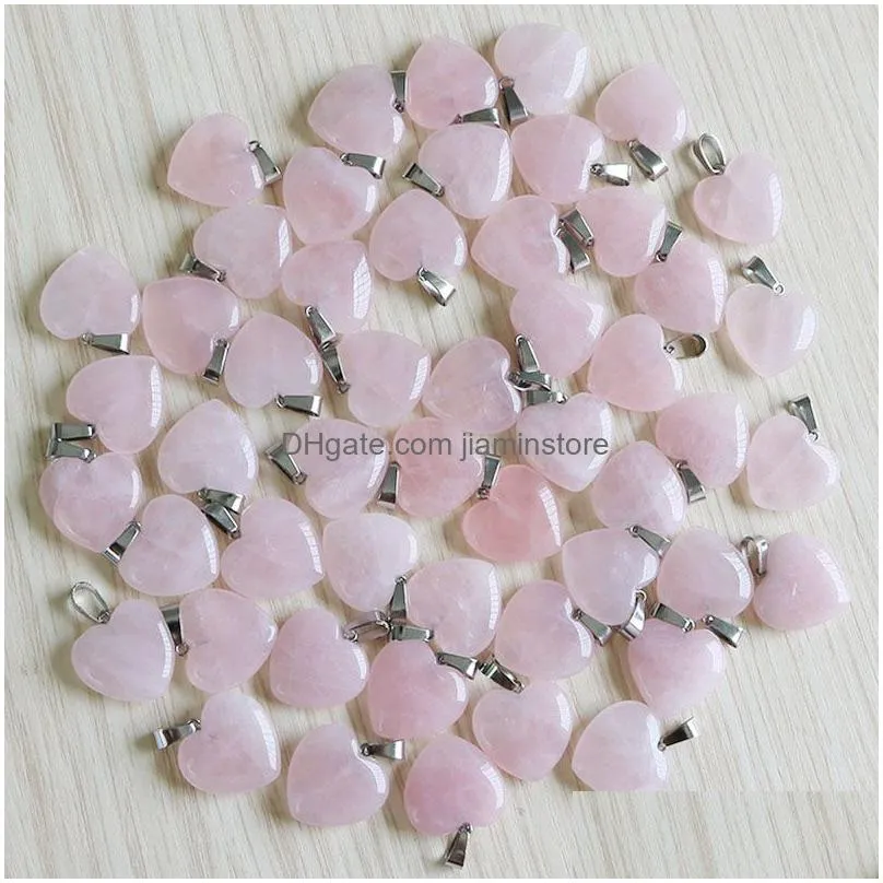 rose quartzs crystal necklace natural stone water drop heart pendants fashion beads 20mm for diy jewelry making gemstones
