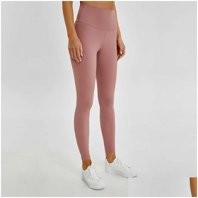l-85 naked material women yoga pants solid color sports gym wear leggings high waist elastic fitness lady overall tights workout