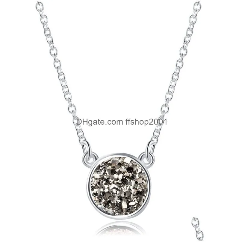 fashion drusy druzy necklace silver plated resin geometric round faux natural stone necklace for women lady jewelry