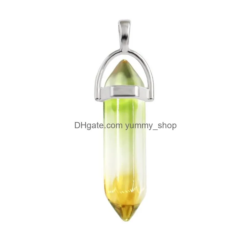 colour grad glass crystal bullet hexagon healing chakra pendants charms for diy earrings necklace jewelry making
