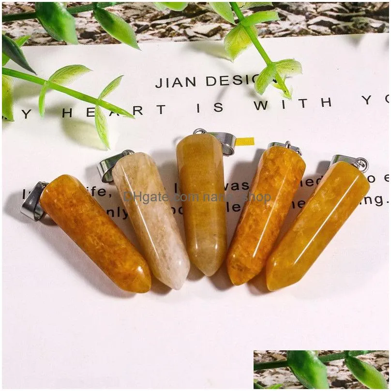 natural stone hexagonal prism opal tigers eye pink quartz healing chakra pendants charms diy necklaces jewelry accessories making