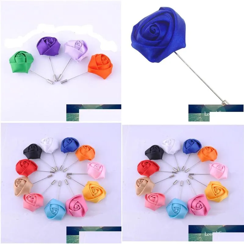 whole wedding boutonniere floral stain silk rose flower 16 color available groom groomsman man pin brooch corsage suit decora5074526