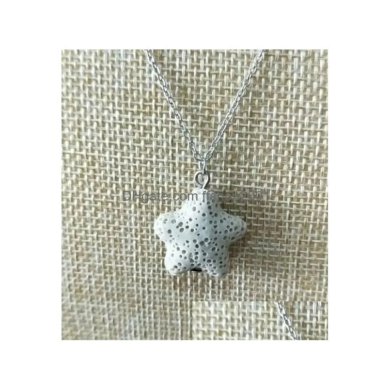 fashion silver color starfish lava stone necklace volcanic rock aromatherapy essential oil diffuser necklace for women jewelry