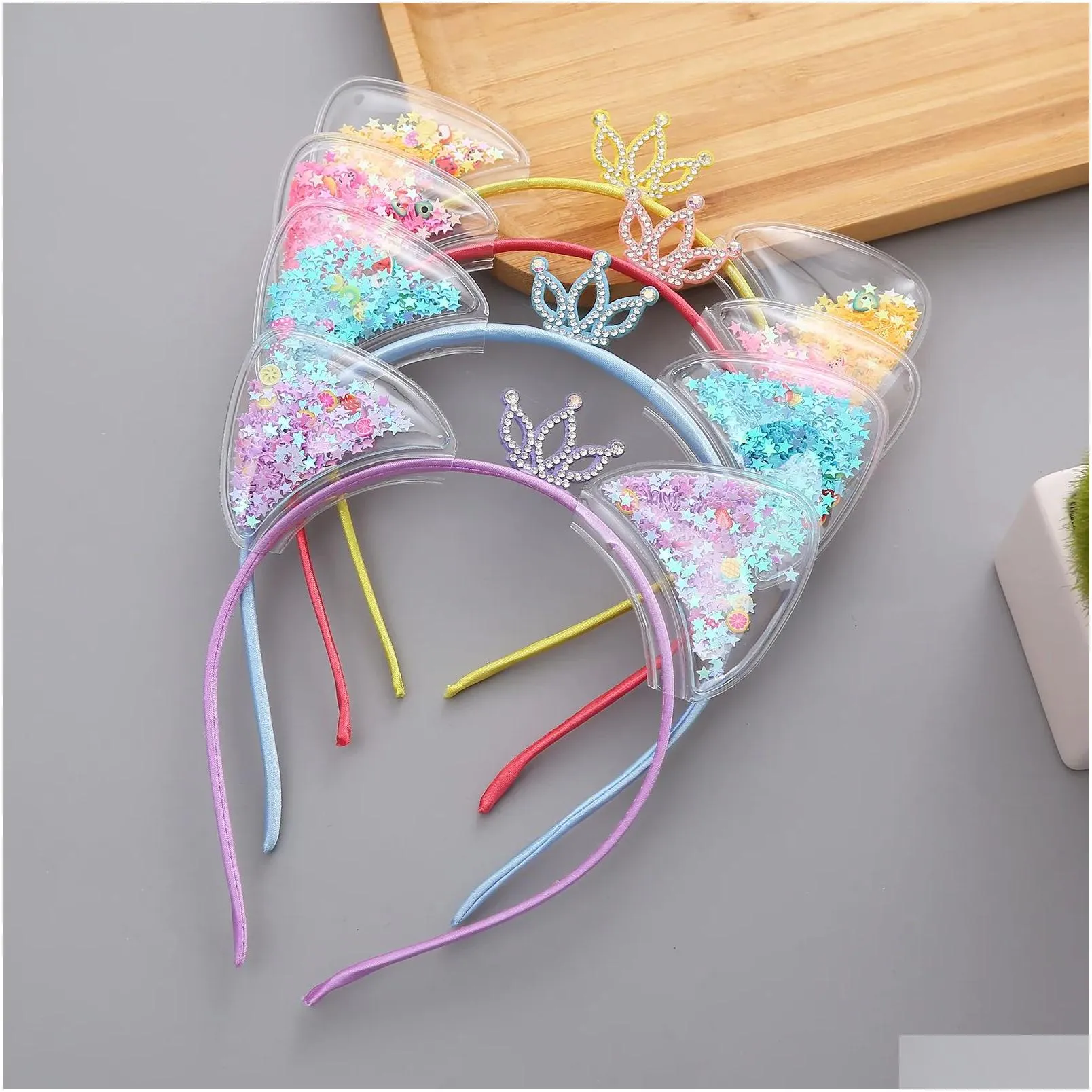 baby girl stars sequins cat ears crown hair hoop kids hairband headband princess child dance performance hair accessory