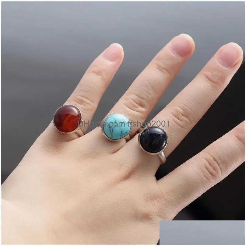 10mm 12mm natural stone ring white blue turquoise opal pink crystal chakra open ring for women jewelry