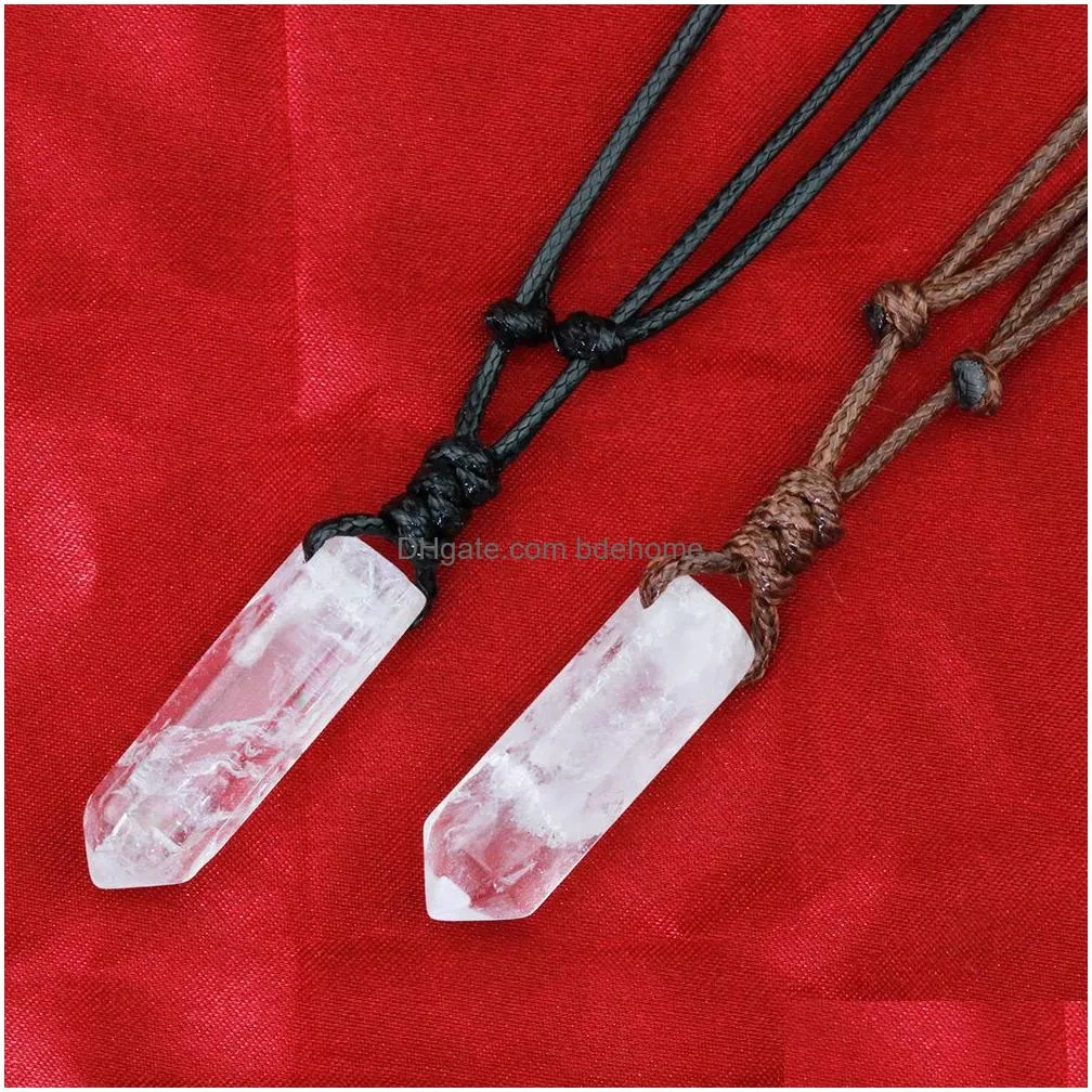 natural stone necklace irregular rock crystal quartz pendant woven adjustable necklaces for women men necklace