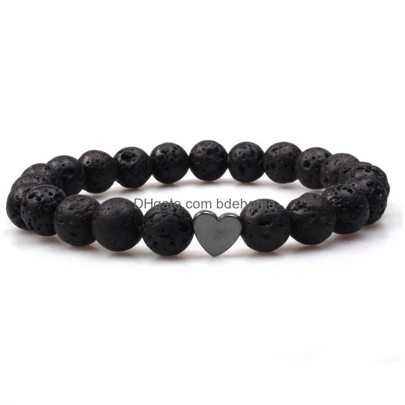 8mm natural lava stone heart love bead bracelet diy volcano aromatherapy  oil diffuser bracelet for women jewelry
