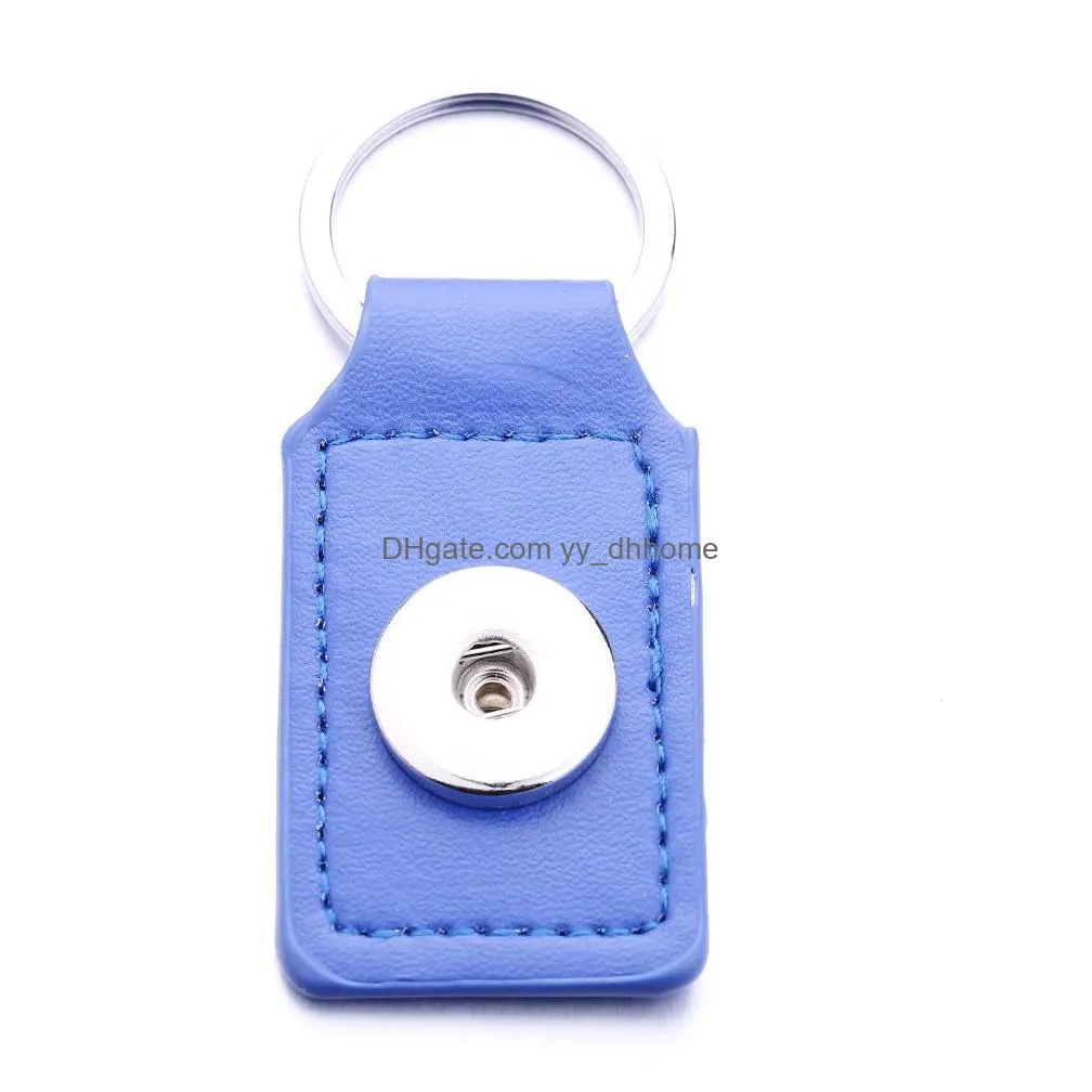 square pu leather keychain jewelry 18mm snap buttons key pendant chain car bag snaps keyring