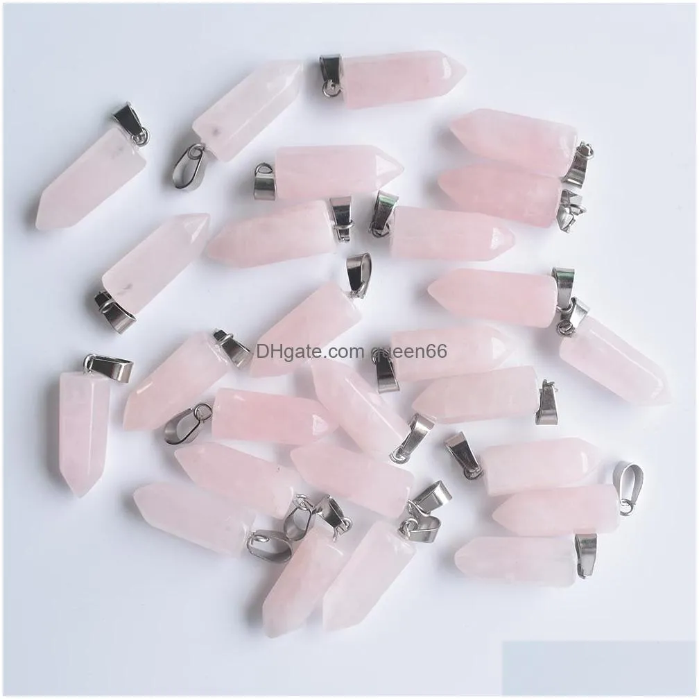 natural stone 22mmx9mm hexagon prism rose quartz pendants pendants clear chakras gem stone fit earrings necklace making assorted