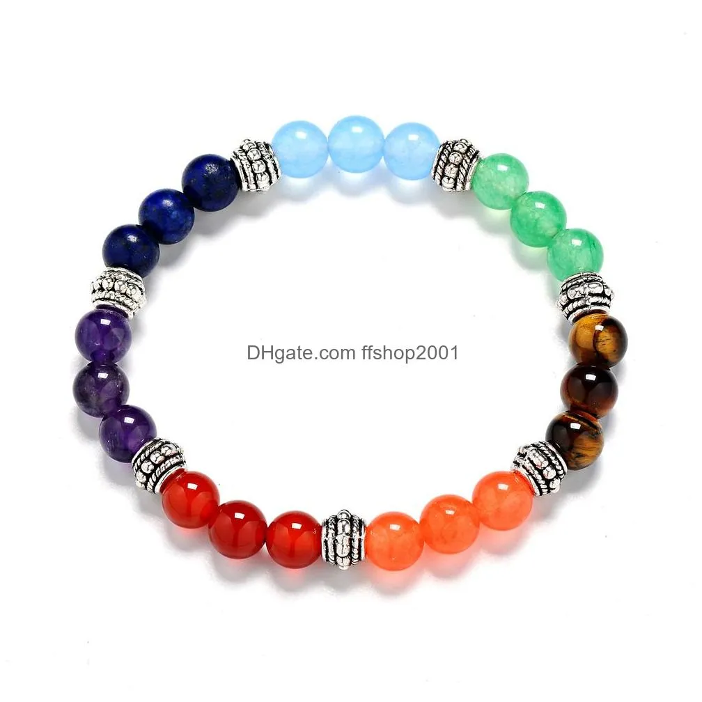 multicolor 7 chakra healing balance beads bracelet yoga life energy natural stone bracelet women men casual jewelr