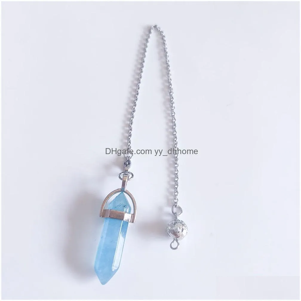 7 chakra reiki stone beads chain charms pendulum pillar healing crystal amethysts pendant
