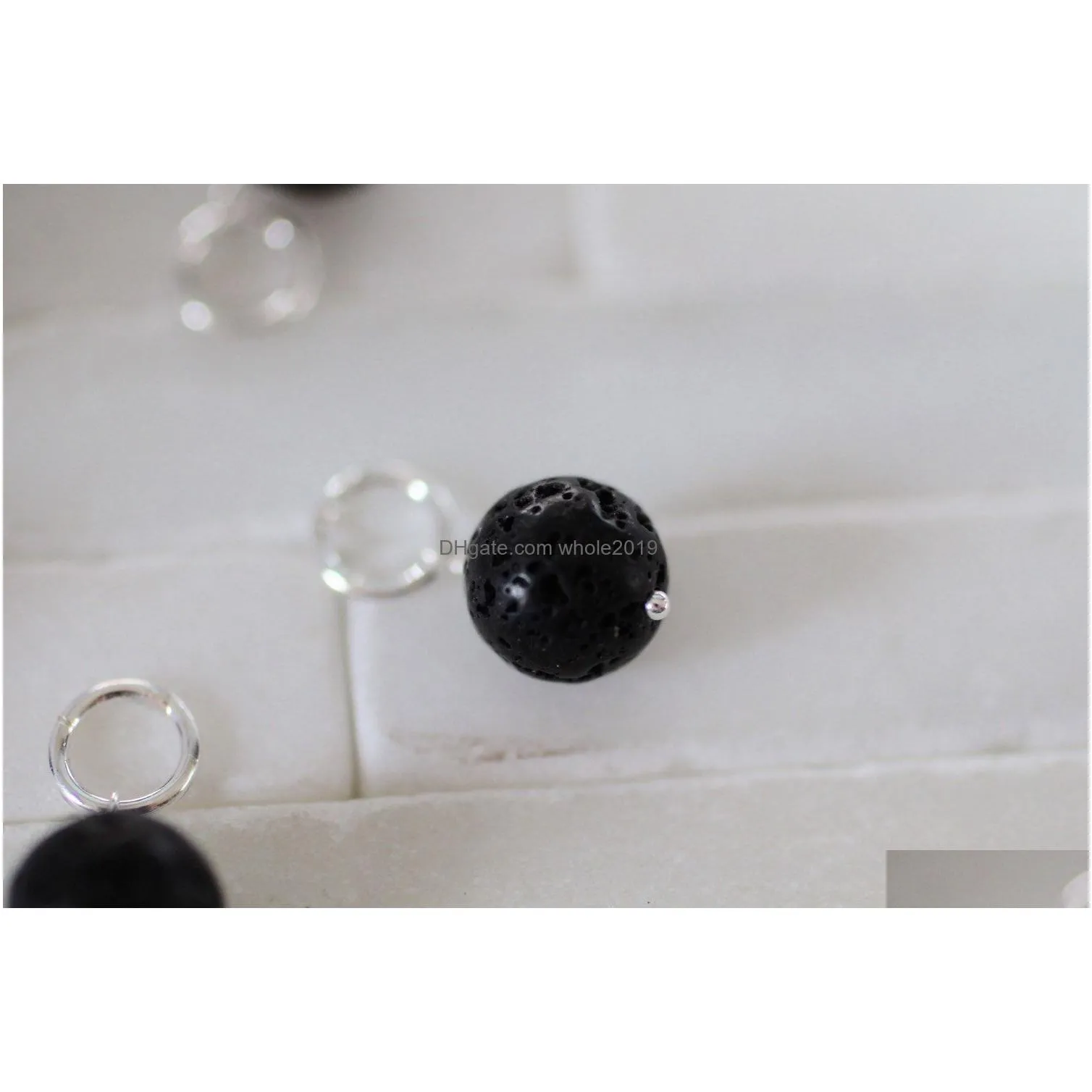 fashion silver gold color round natural black lava stone necklace aromatherapy essential oil diffuser necklace for women jewelry