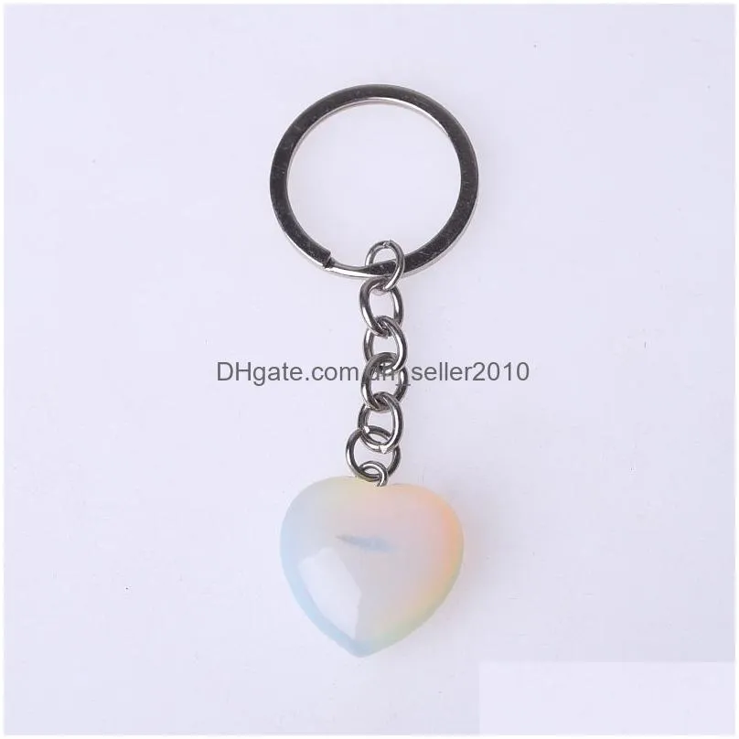 natural stone 20mm heart keyring keychain accessories cute door car keychains for girls couple key chain ring holder