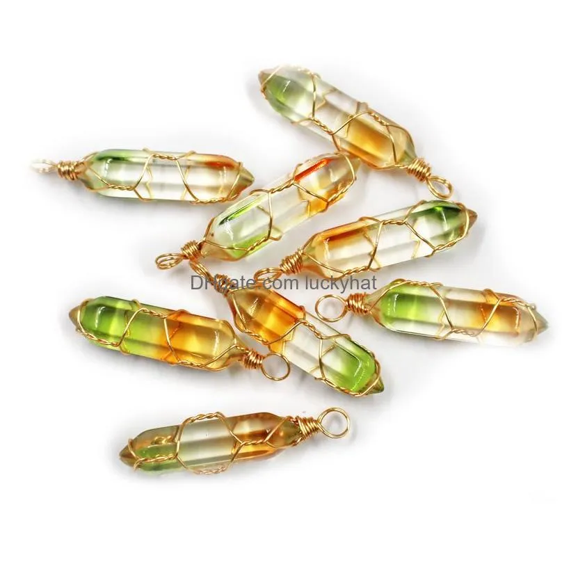 wire wrap colour grad glass crystal bullet hexagon pendants charms for diy earrings necklace jewelry making