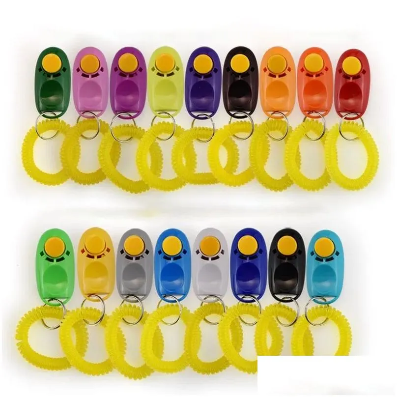 pet cat dog training clicker plastic dogs click trainer transparent clickers with bracelet dog supplies wholesale