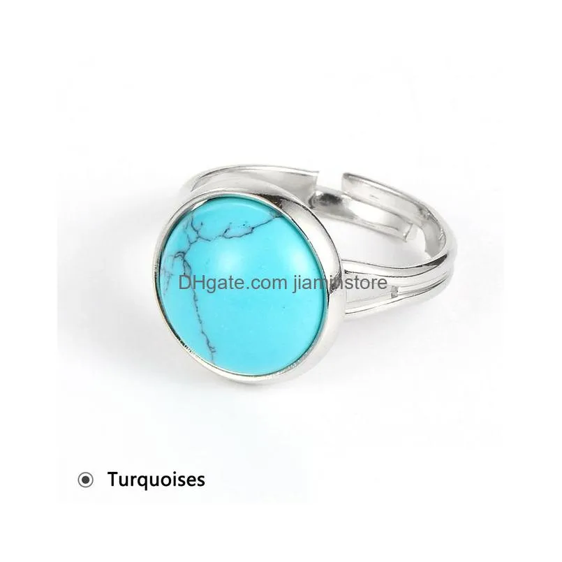 12mm natural stone ring white blue turquoise opal pink crystal chakra open ring for women jewelry