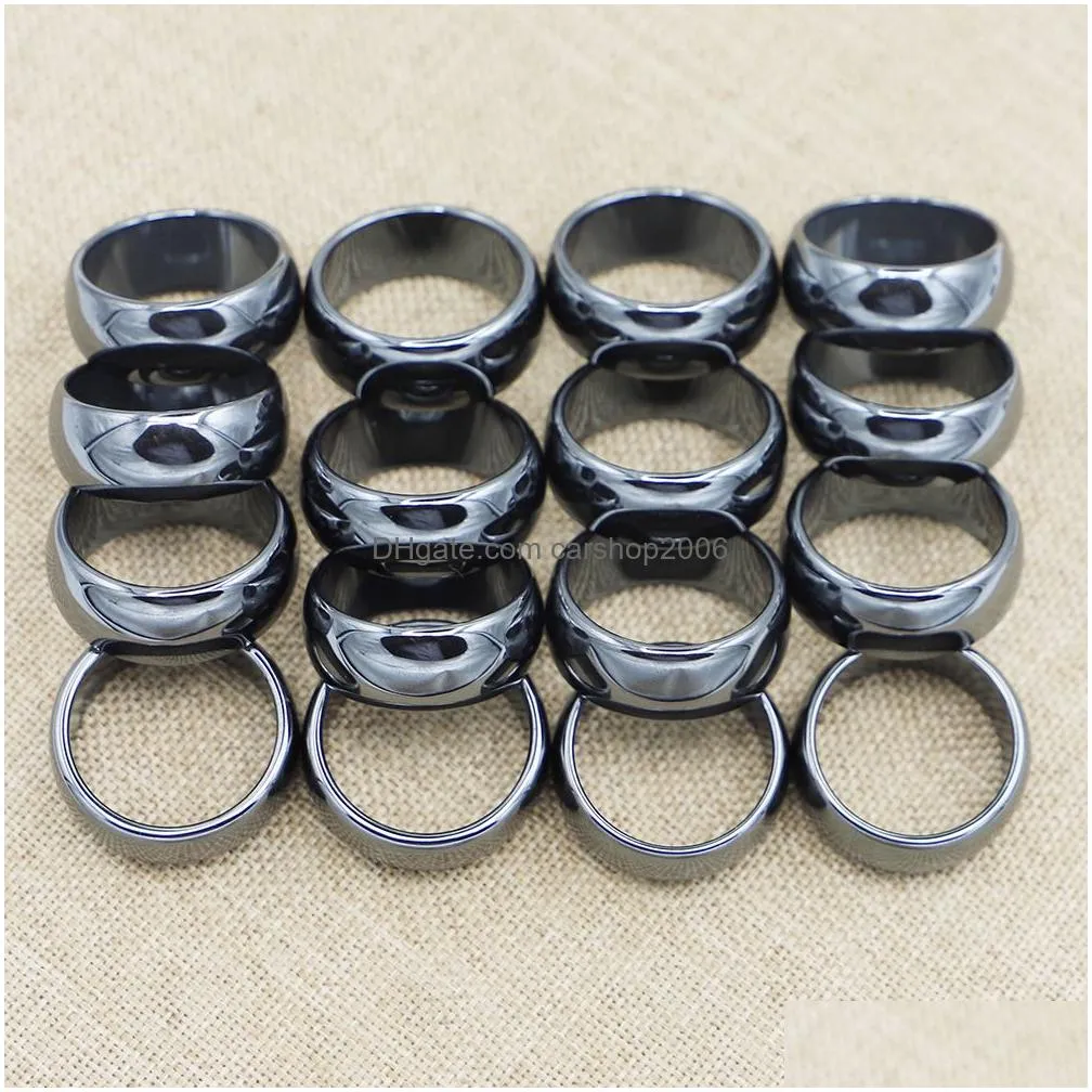 6mm high quality hematite rings not magnetic women party jewelry smooth cut face black friend gift anillos accessories
