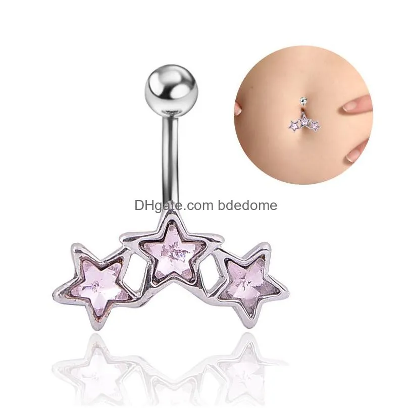 navel bell button rings piercing for women blur white color stone zircon star surgical steel summer beach fashion body jewelry