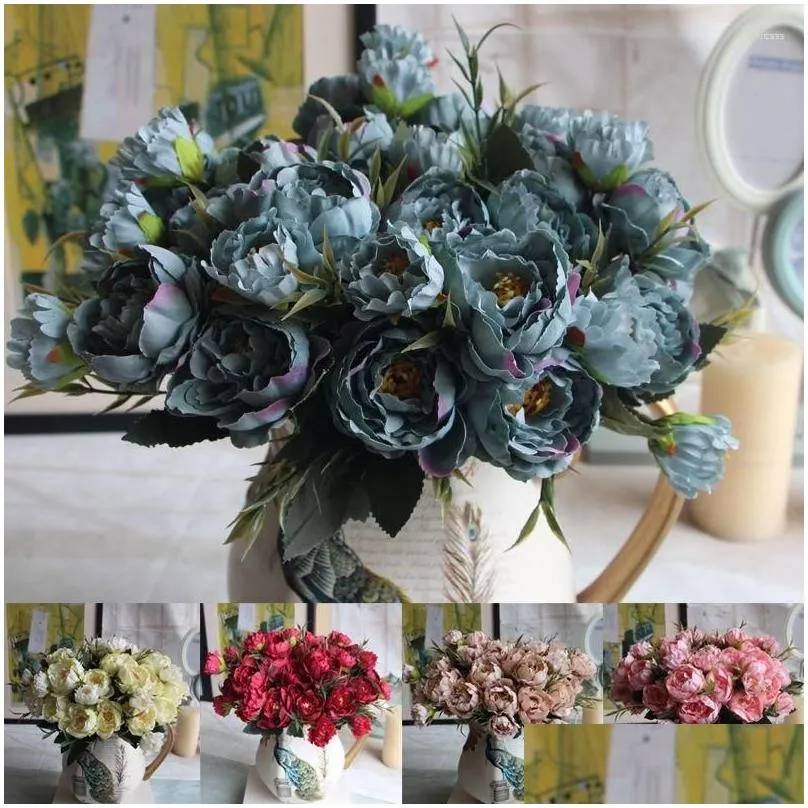 decorative flowers 47cm beautiful silk peony artificial bouquet 6 big head 2 bud and 5 plastic grass stem flore for home wedding decor