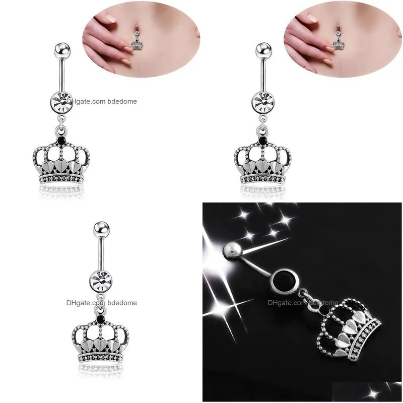 navel bell button rings piercing for women silver crown surgical steel summer beach fashion body jewelry