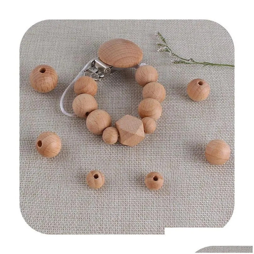 100pcs wooden teething accessories 1030mm wooden teether chewable round beads diy craft jewelry ecofriendly beech beads 220519