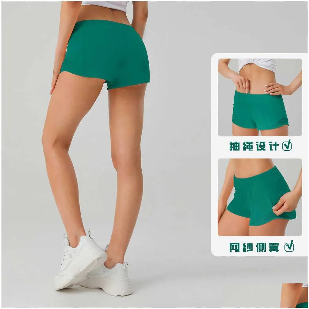 lu-248 summer yoga  shorts breathable quick drying sports underwear womens pocket running fitness pants princess sportswear gym