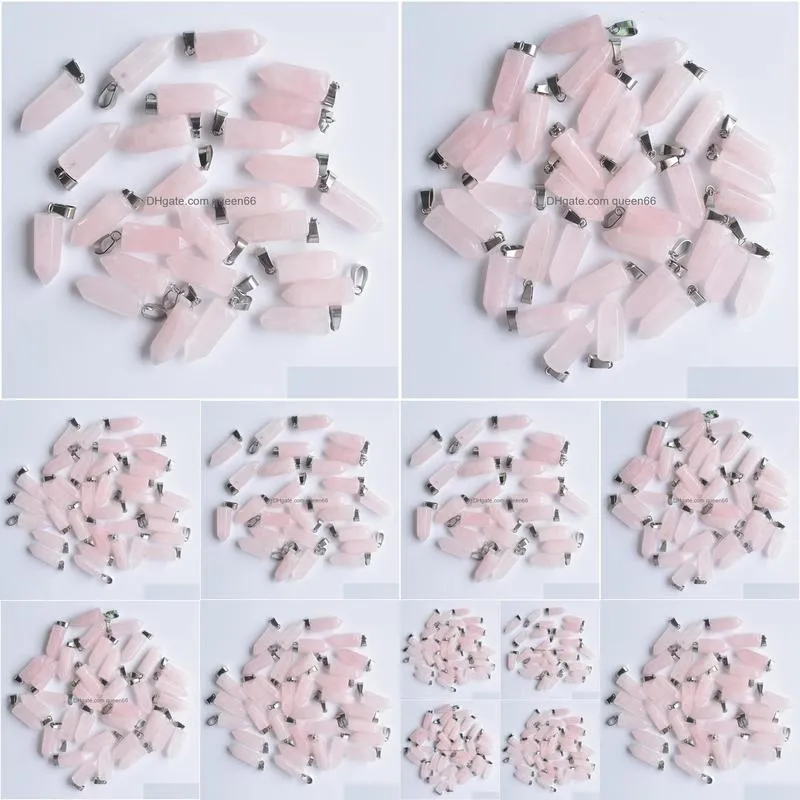 natural stone 22mmx9mm hexagon prism rose quartz pendants pendants clear chakras gem stone fit earrings necklace making assorted