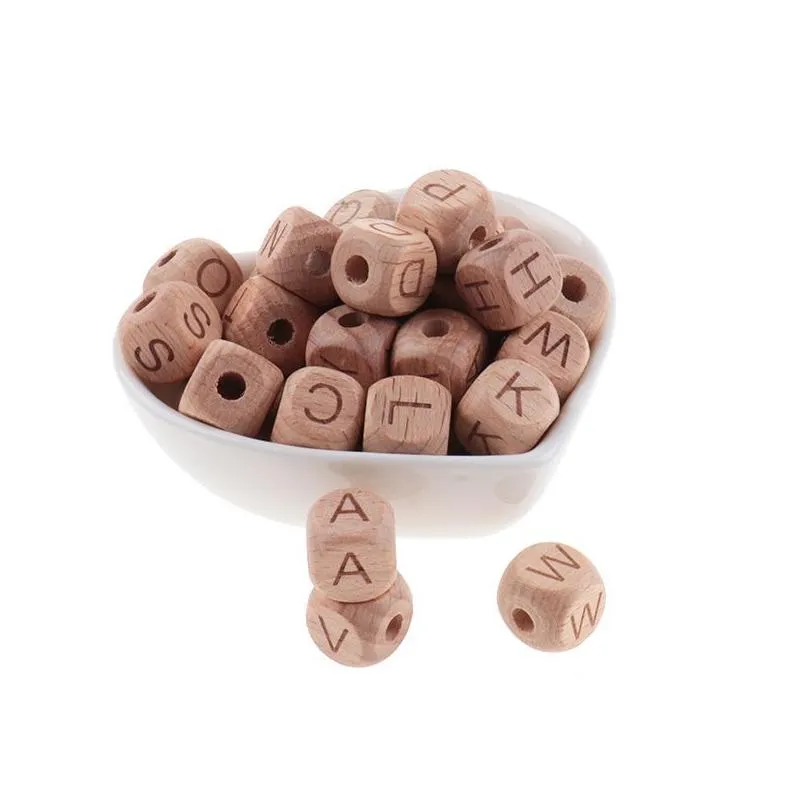 200pcs wooden letters baby beech wood beads baby teether necklace teether for teeth food grade wooden bpa baby goods 220519