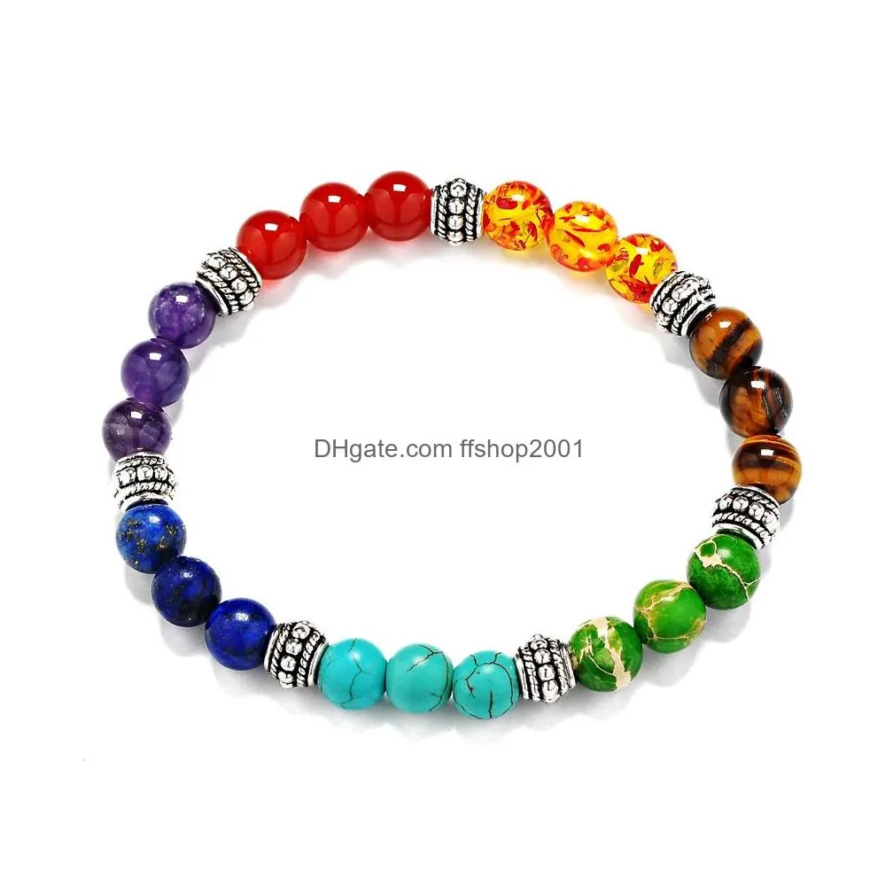 multicolor 7 chakra healing balance beads bracelet yoga life energy natural stone bracelet women men casual jewelr