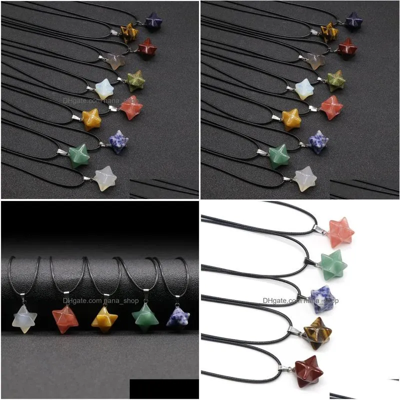 natural stone hexagram necklaces tigers eye opal pink quartz crystal chakra reiki healing pendulum necklace