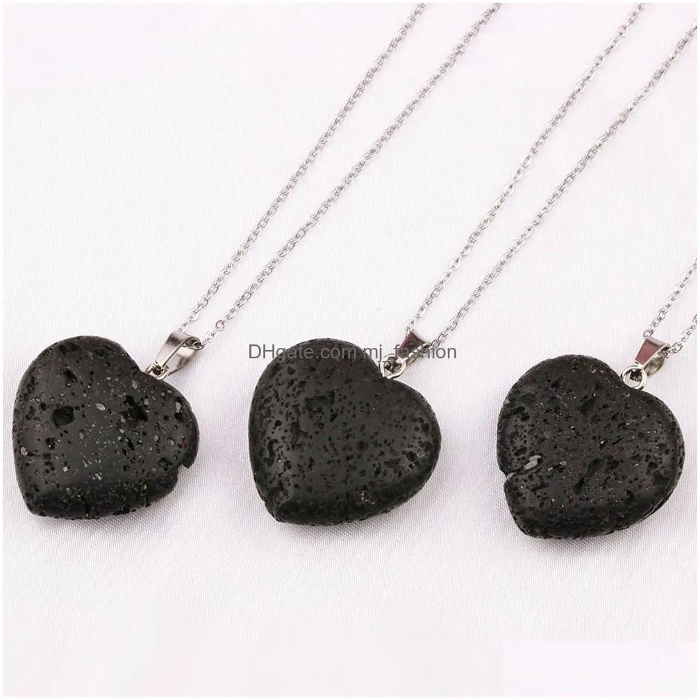 black lava stone 30mm heart necklace aromatherapy essential oil perfume diffuser pendant necklaces women men jewelry