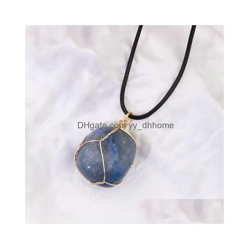 natural stone irregular lapis lazuli amethyst pink crystal stone chakra reiki healing pendant necklace for women men gifts