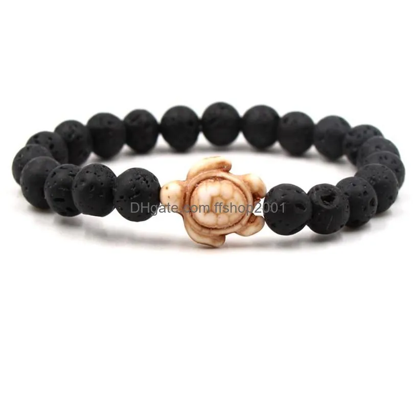 tortoise charms 8mm natural black lava stone beads bracelet  oil perfume diffuser bracelets stretch yoga jewelry