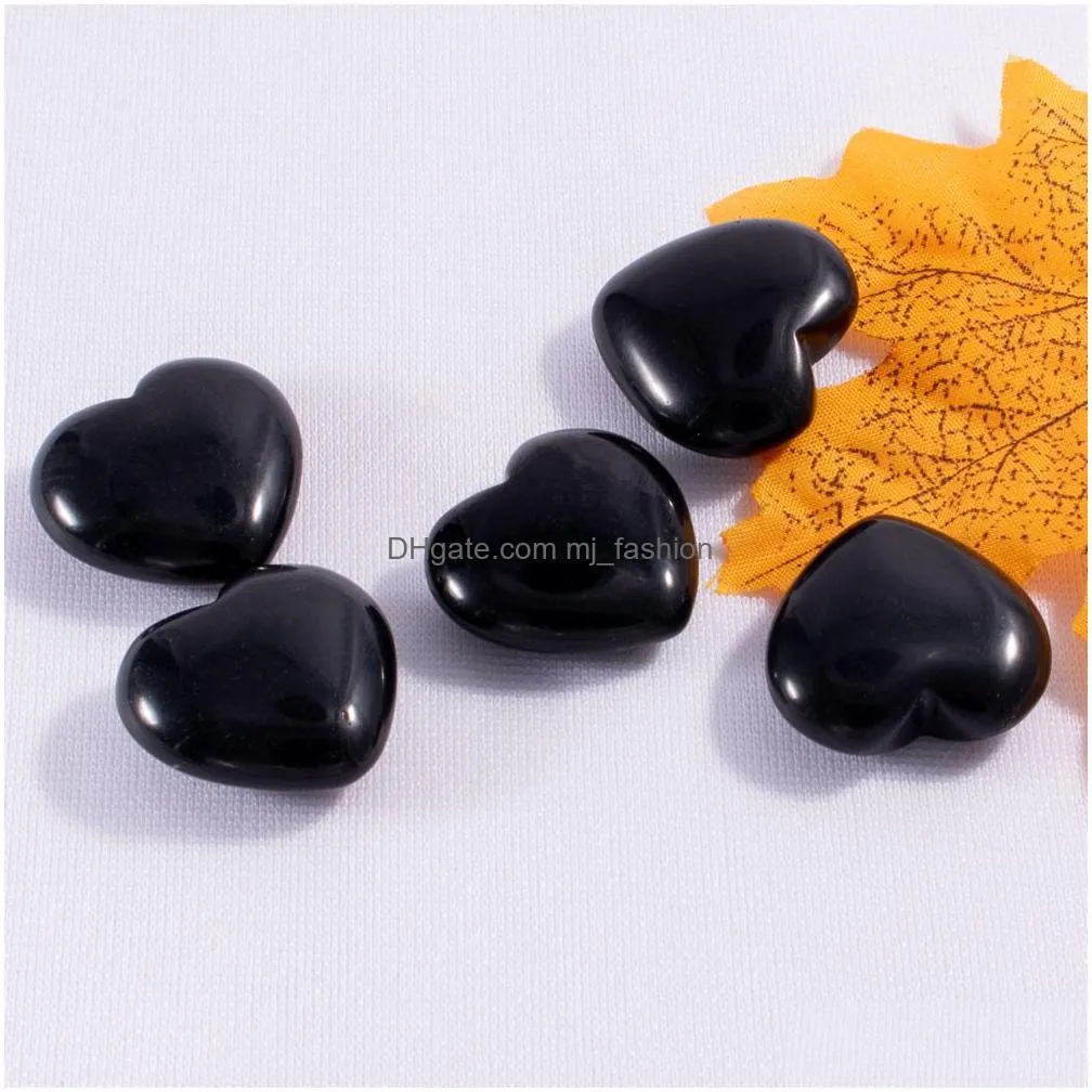 natural black obsidian stone ornaments carved 25x10mm heart chakra reiki healing quartz mineral tumbled gemstones hand home decor