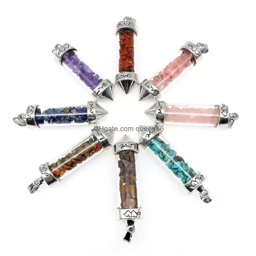 glass gravel wishing bottle pendant charms seven chakra divination dowsing cone point pendants for necklace jewelry