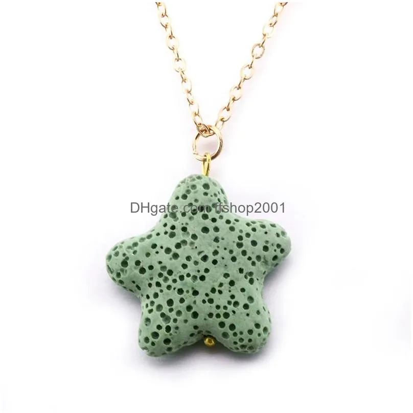 fashion gold plated love heart starfish lava stone necklace volcanic rock aromatherapy essential oil diffuser necklace for women