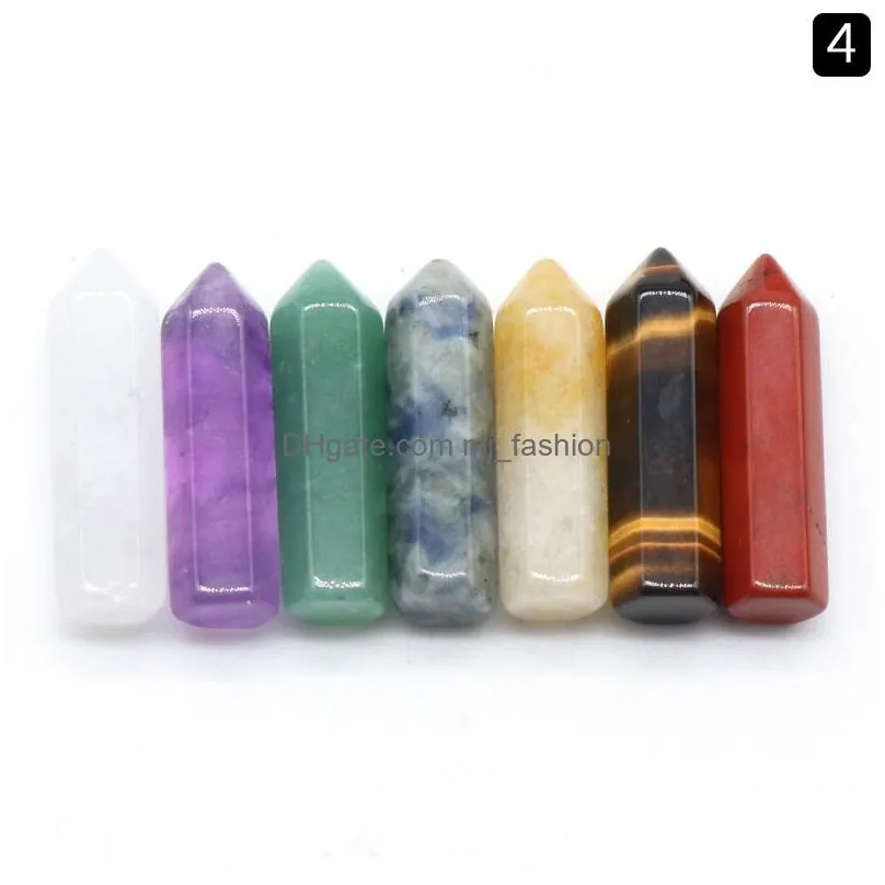 7 chakra set reiki natural stone crystal ornaments hexagonal columns irregular rock quartz yoga energy bead chakra healing art craft home