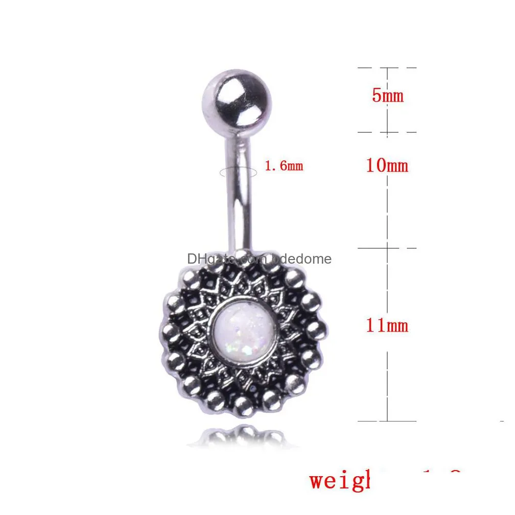 y vintage round flower wasit belly dance crystal body jewelry stainless steel navel bell button piercing dangle rings for women