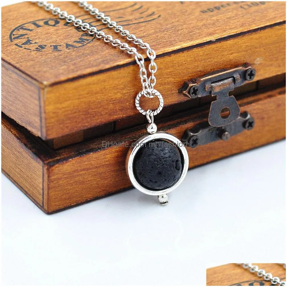 3styles 14mm lava stone bead moon necklace volcanic rock aromatherapy  oil diffuser necklace for women jewelry