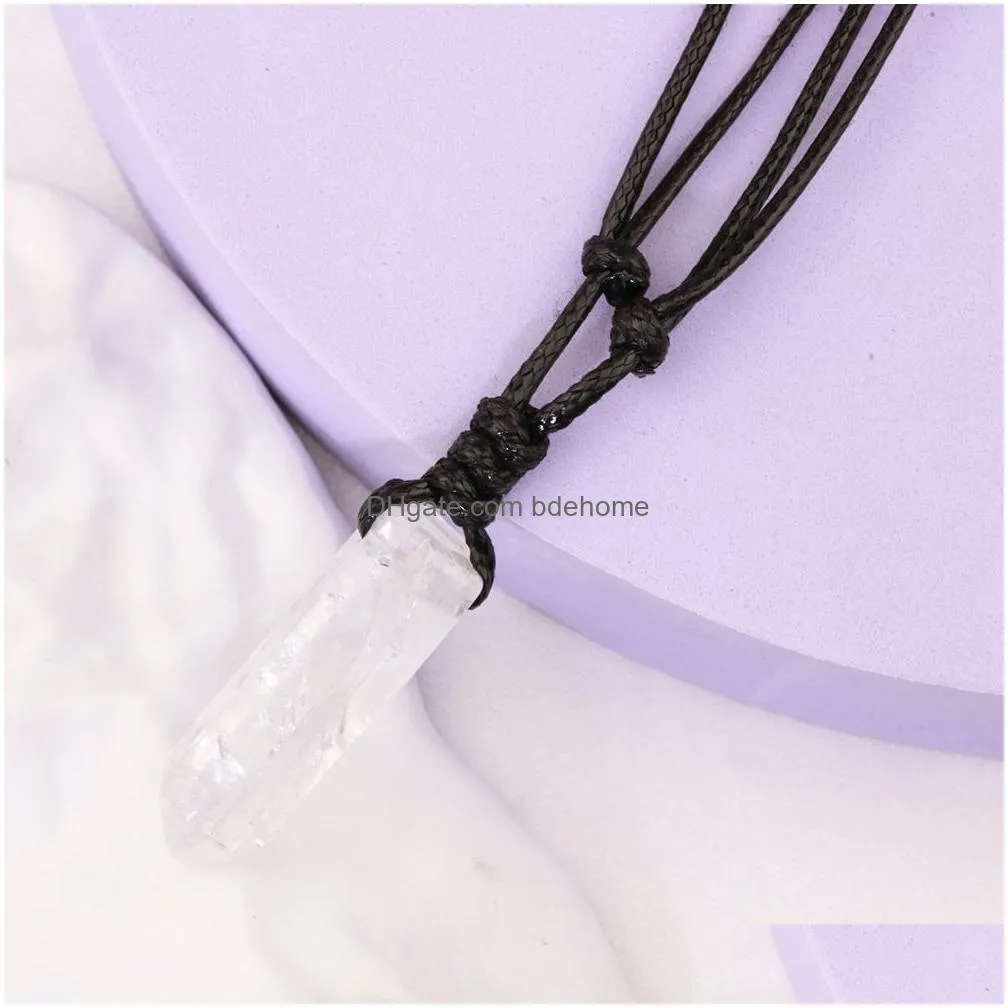 natural stone necklace irregular rock crystal quartz pendant woven adjustable necklaces for women men necklace