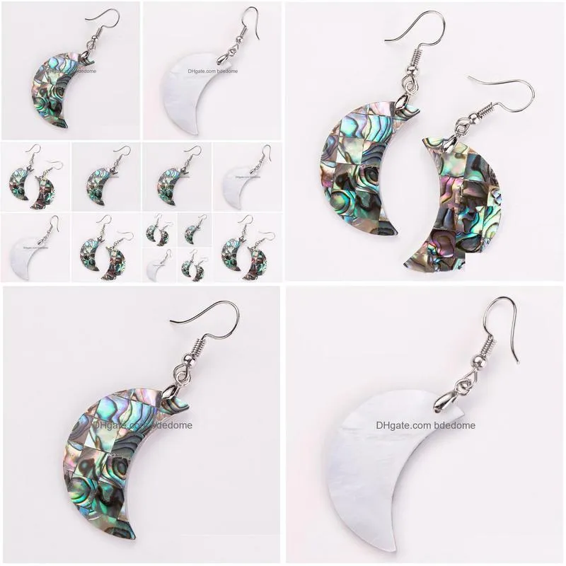 moon dangle earring natural abalone paua sea shells nature handmade jewelry for women girls 5 pairs