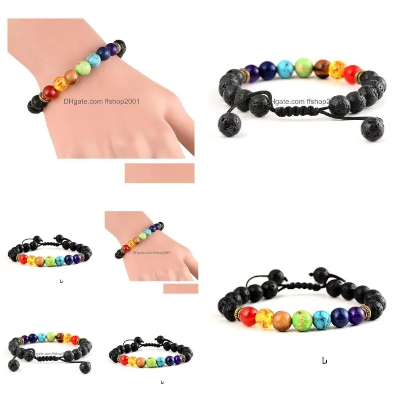 7 chakra bracelet men women black lava healing balance reiki prayer natural stone beads yoga lava stone essential oil diffuser