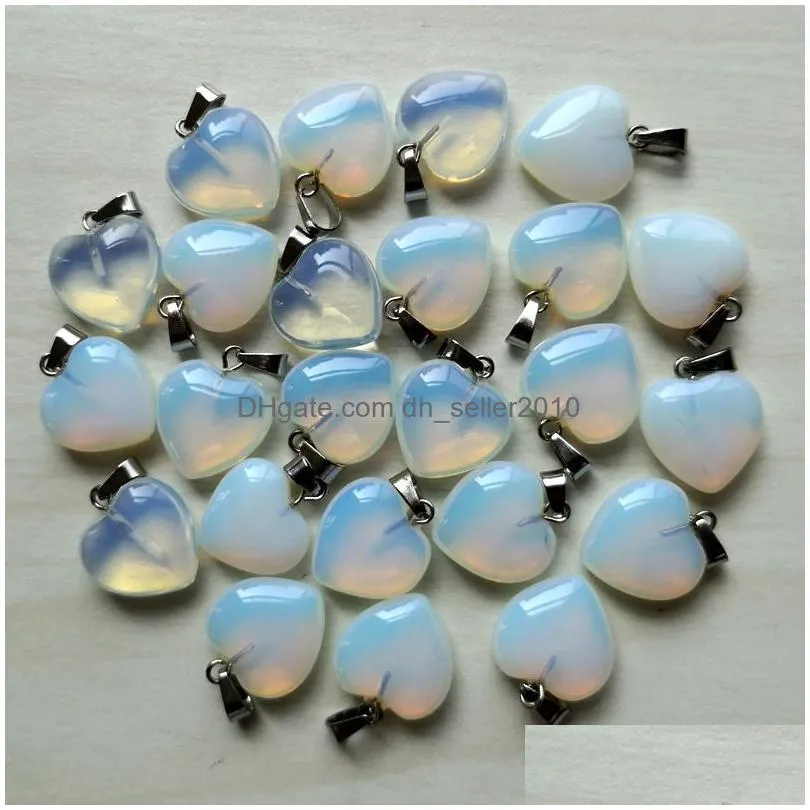 natural stone 15mm heart rose quartz amethyst turquoise opal pendant charms diy for necklace earrings jewelry making