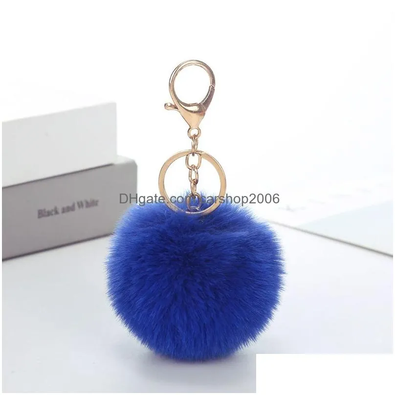 fluffy pom pom key chain 8cm soft faux rex rabbit fur ball car keyring pompom key holder ring women bag pendant jewelry