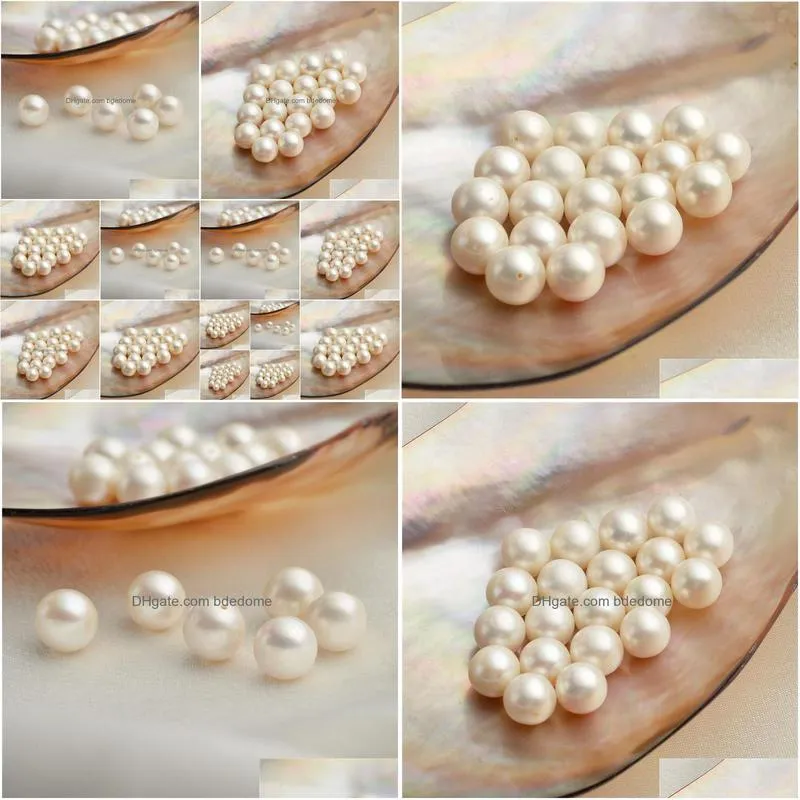 50 pieces wholesale 9-9.5mm round white freshwater pearls loose beads cultured pearl half-drilled or un-drilled