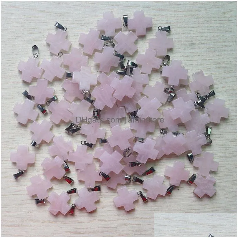 rose quartzs crystal necklace natural stone cross water drop heart pendants fashion beads 20mm for diy jewelry making gemstones