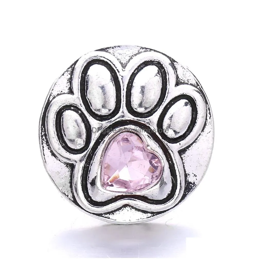 dogs paw shape crystal snap button clasps jewelry findings rhinestone 18mm metal snaps buttons diy necklace bracelet jewelery